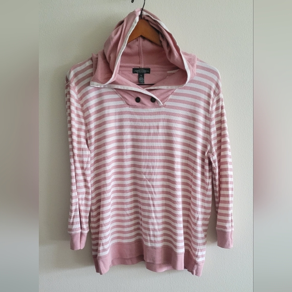 Ralph Lauren Tops - Ralph Lauren hooded pullover soft cotton pink and white striped Women's XL